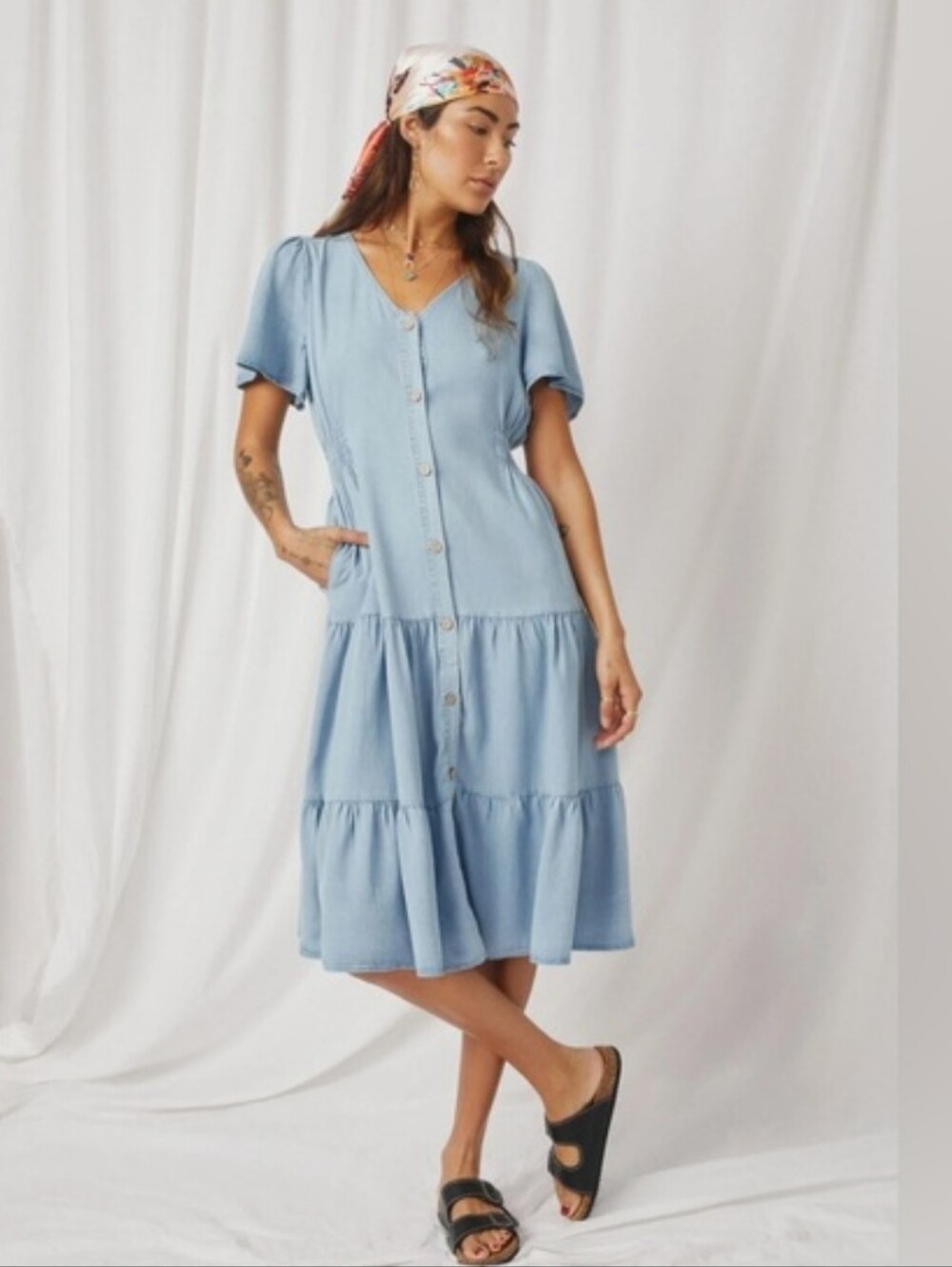 Hayden Button-Front Tiered Midi Dress